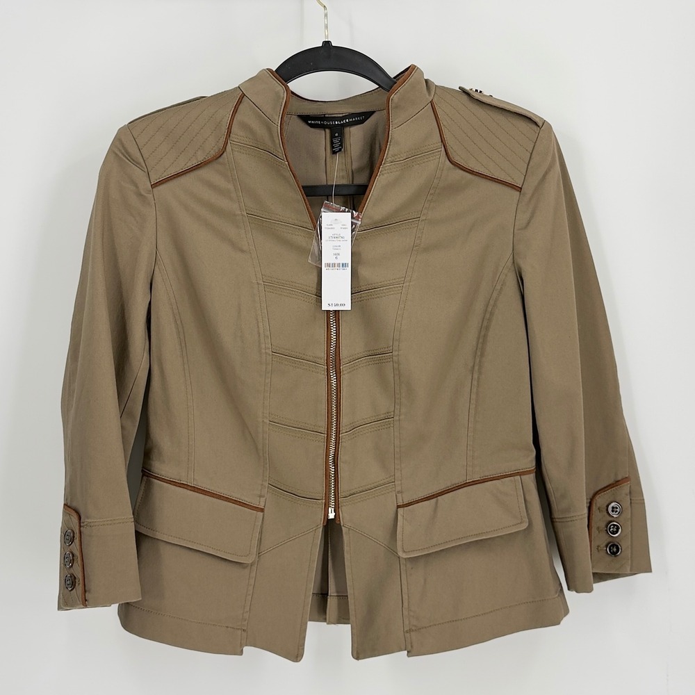 White House Black Market Military Crop Jacket Tobacco Tan Brown Size 6 570180785